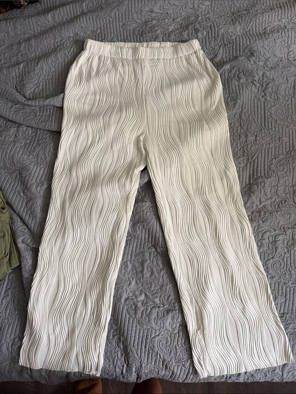 Princess Polly White Wave-Textured Wide-Leg Trouser